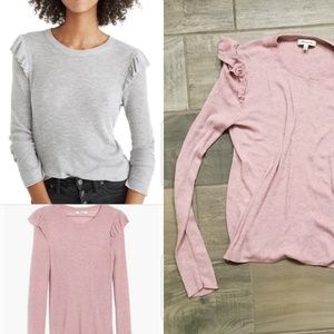 Madewell Pink Ruffle Sleeve Lightweight Sweater